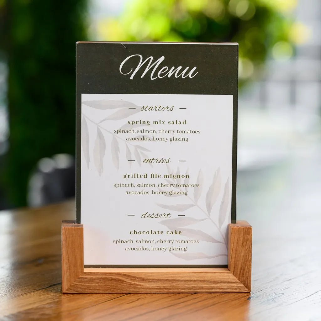 Wooden Acrylic Table Stand Menu Holder - Branded Restaurant Menu
