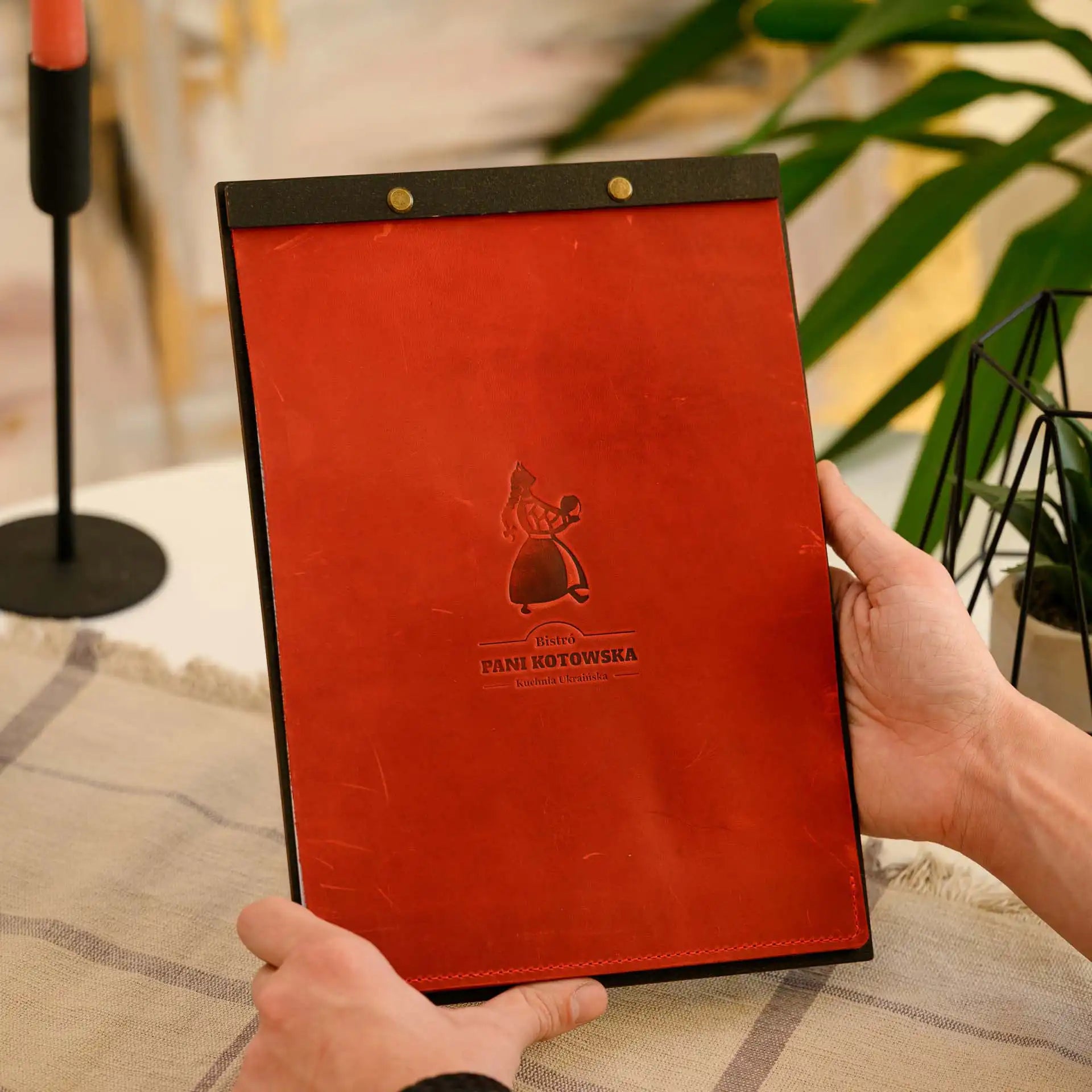 Wooden Menu Board with Crazy Horse Leather Cover (P01A4) - inkohoreca - shop