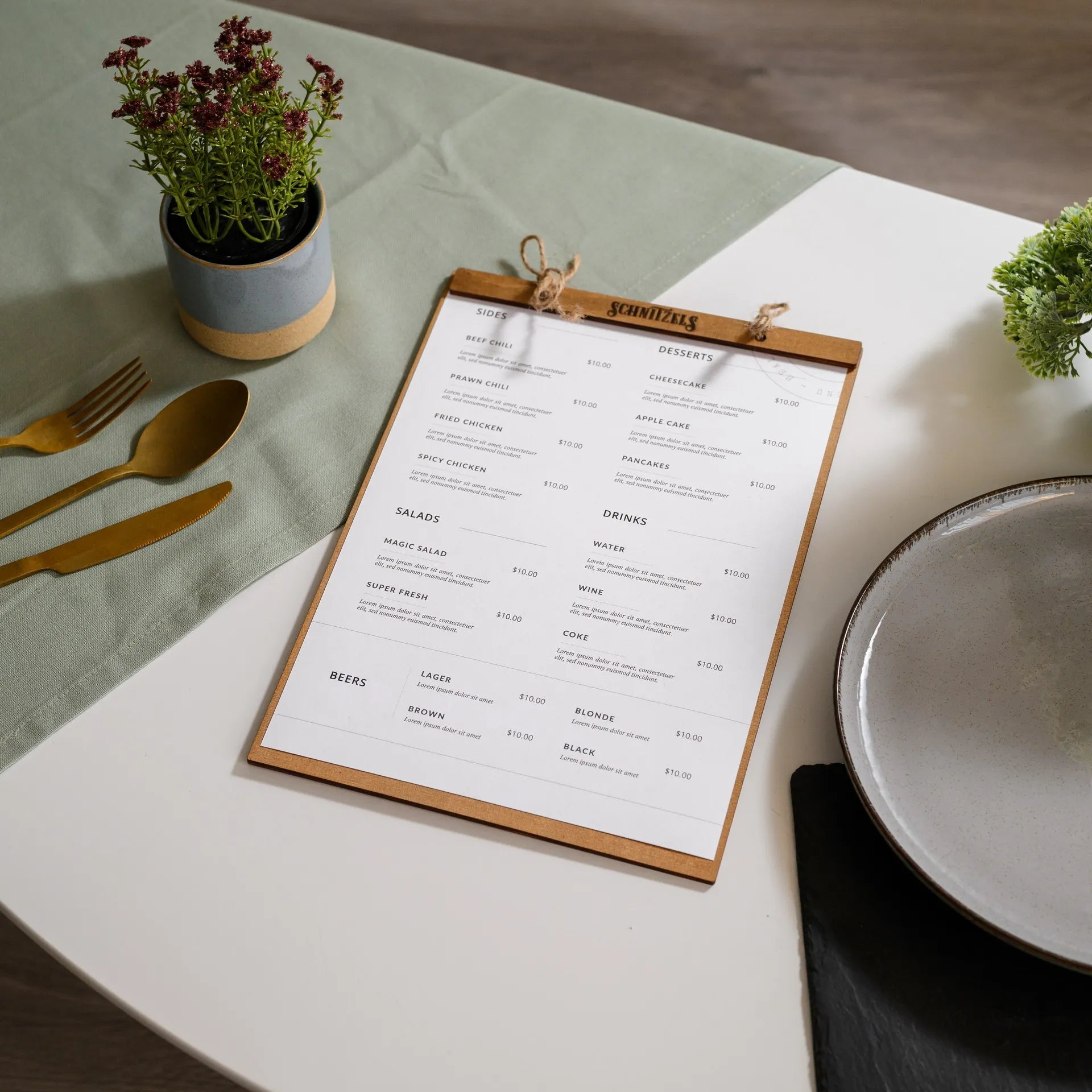 Wooden Menu Board with Fastening by Plank (P07A4) - inkohoreca - shop