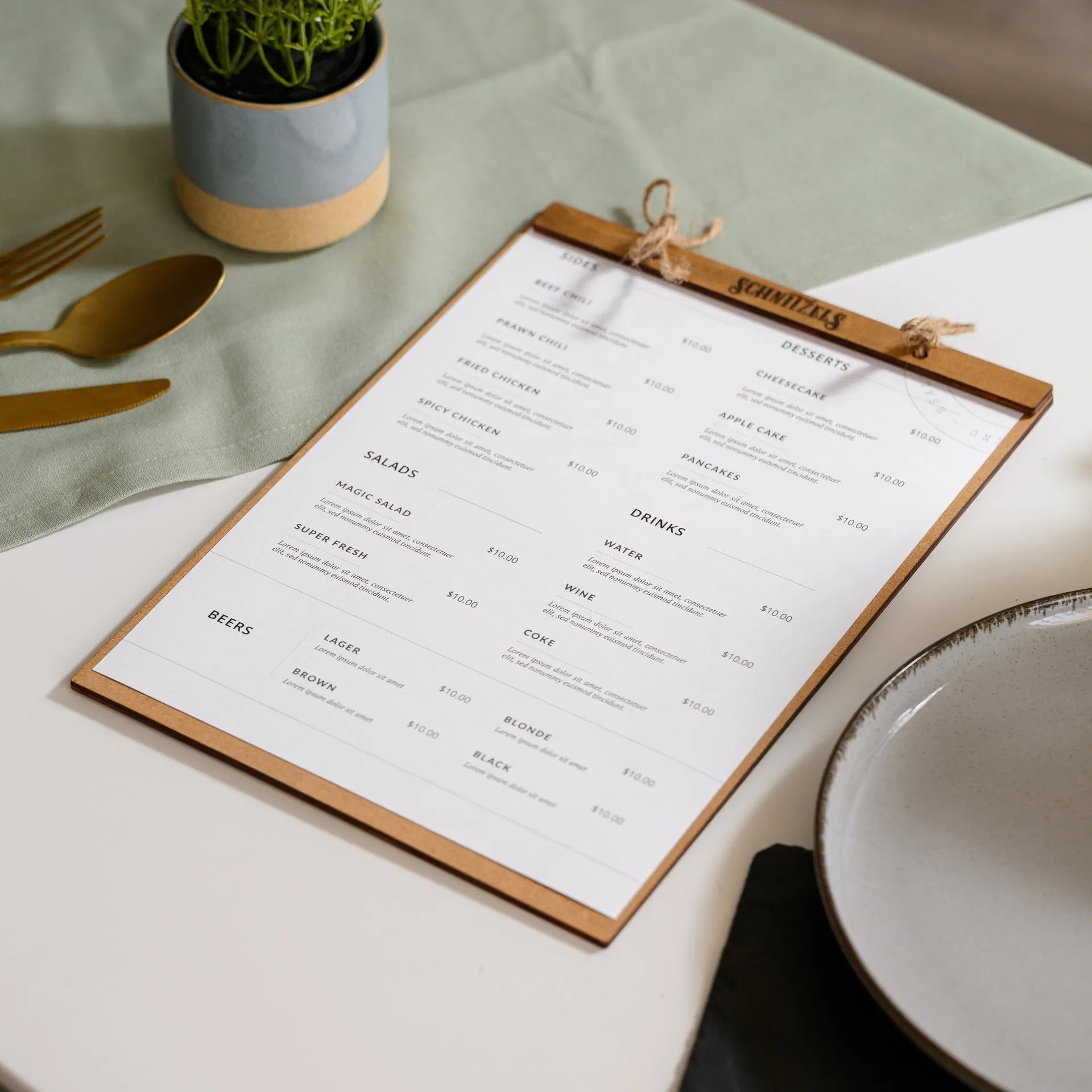 Wooden Menu Board with Fastening by Plank (P07A4) - inkohoreca - shop