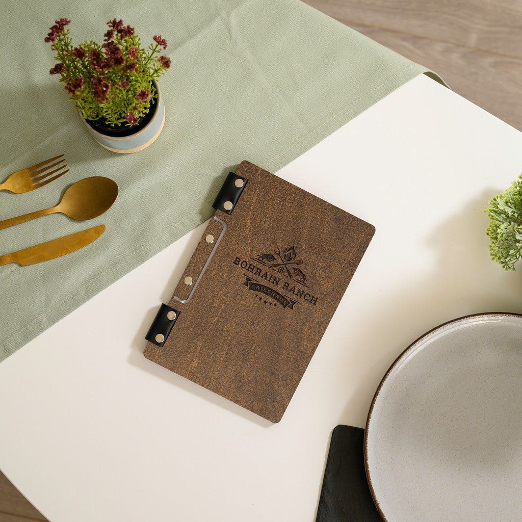 Wooden Menu Holder fastened with Plank Fixing suitable for Half Letter or A5 Sheets (M02A5) - inkohoreca - shop