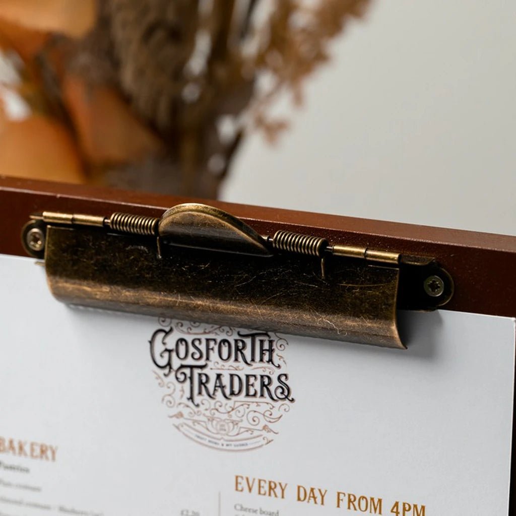 Wooden Menu Holder in Machagony with Brass Binder (TT428A5)  - inkohoreca - shop