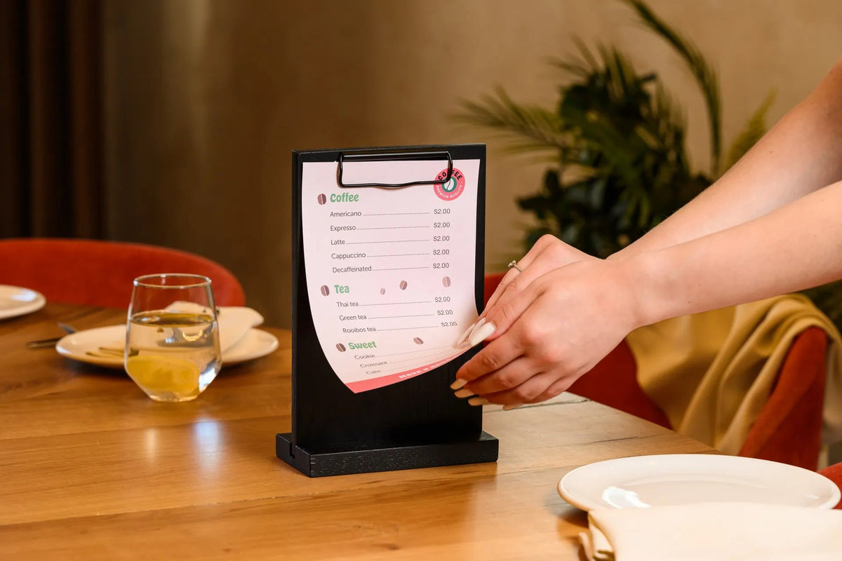 Wooden Menu Holder with Black Binder suitable for A5 or Half Letter sheets (TT429A5) - inkohoreca - shop