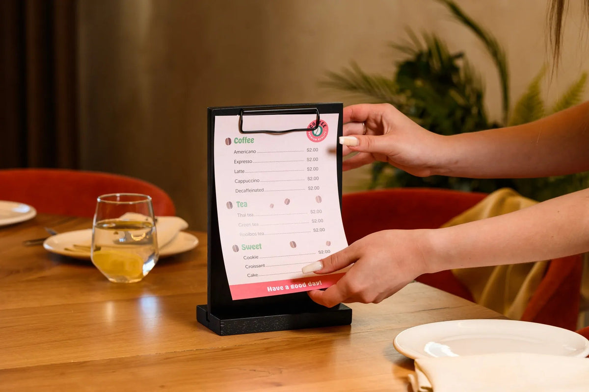 Wooden Menu Holder with Black Binder suitable for A5 or Half Letter sheets (TT429A5) - inkohoreca - shop