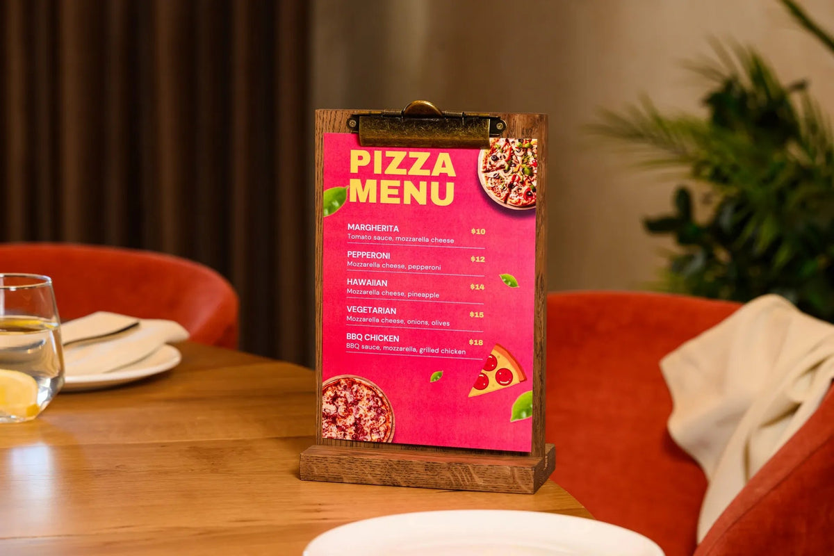 Wooden Menu Holder with Brass Binder suitable for A5 or Half Letter sheets (TT428A5) - inkohoreca - shop