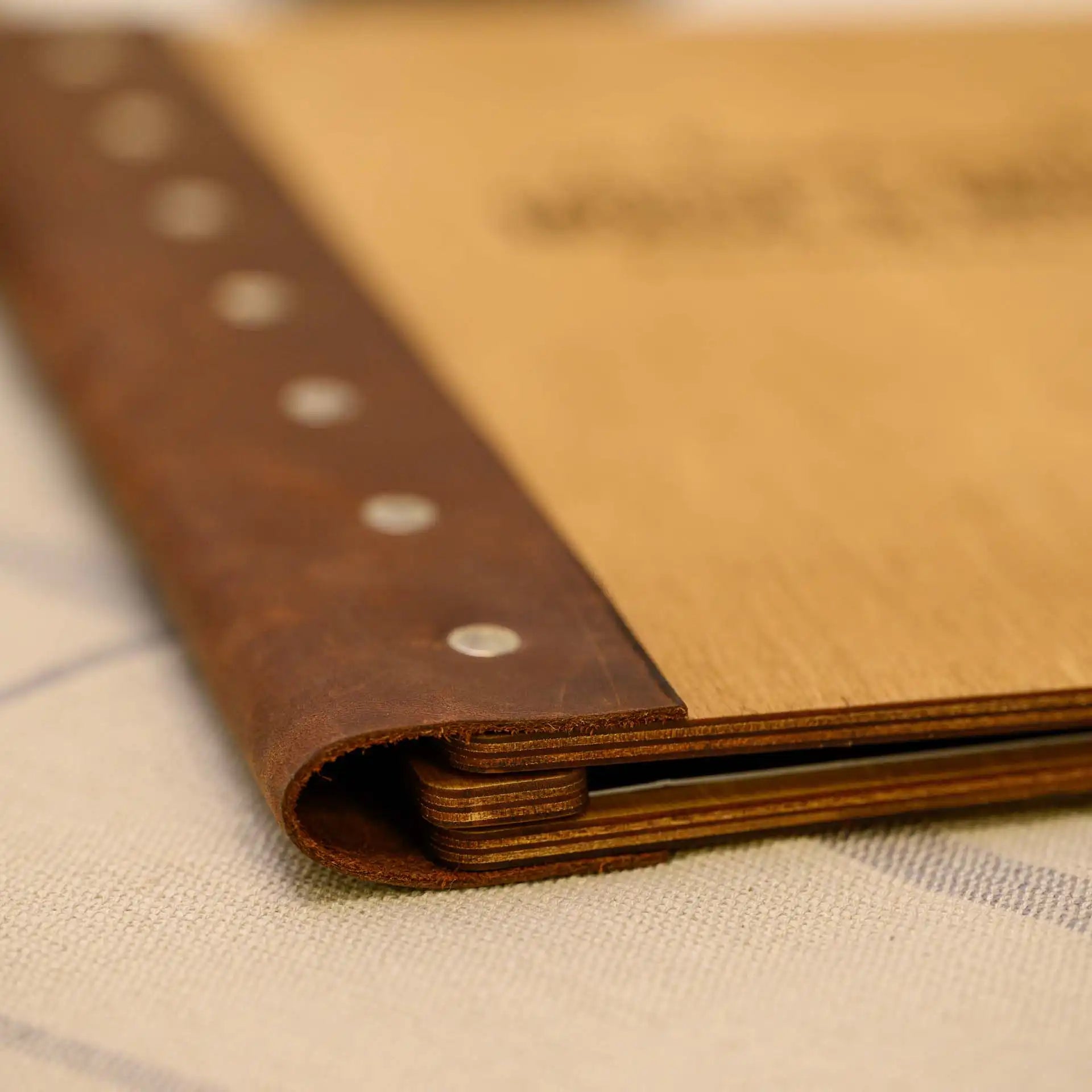 Wooden Menu Holder with Leather Spine (M03A2) - inkohoreca - shop