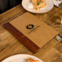 Wooden Menu Cover with Leather Spine (M03A4)