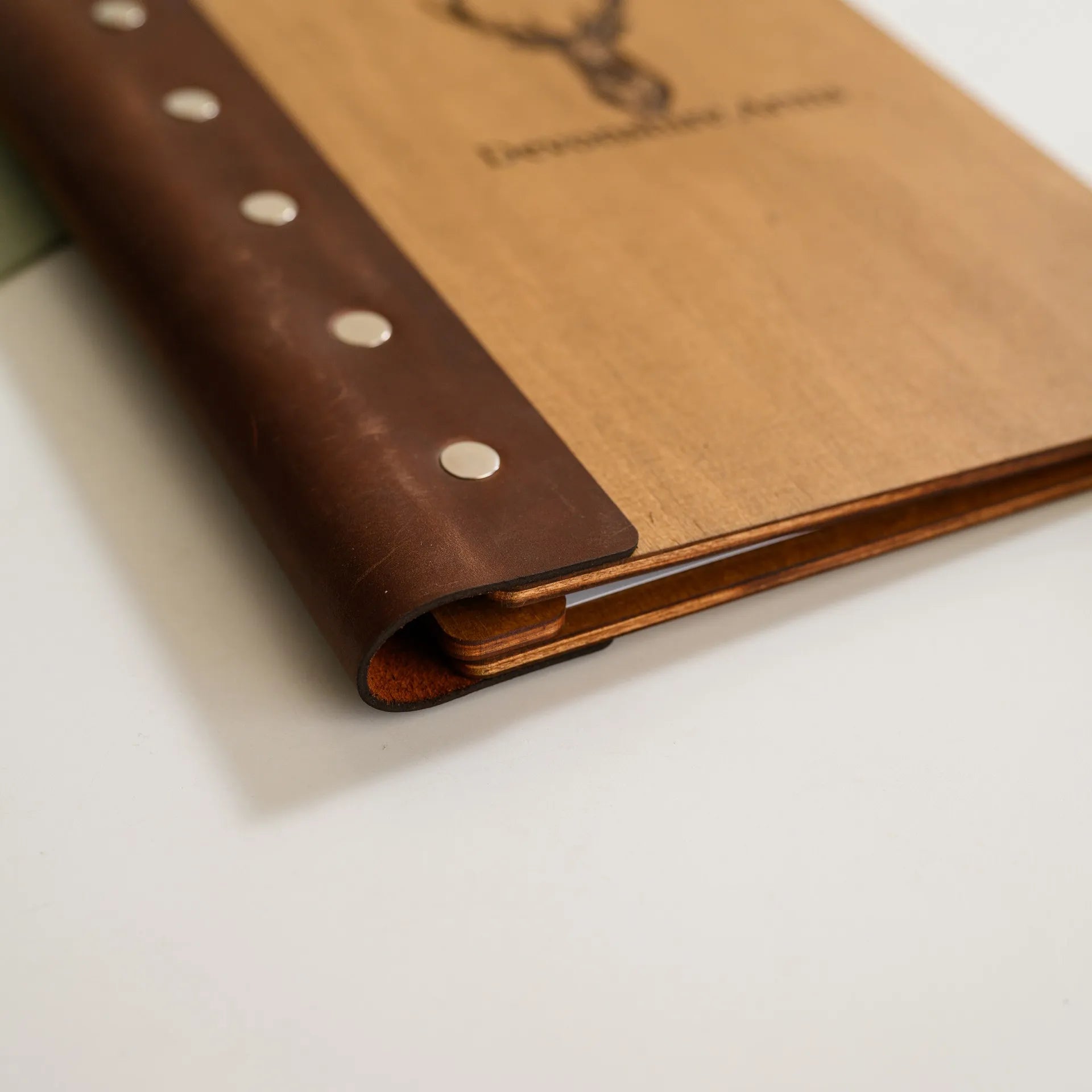 Wooden Menu Holder with Leather Spine (M03A5) - inkohoreca - shop