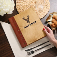 Wooden Menu Cover with Leather Spine (M03A5)