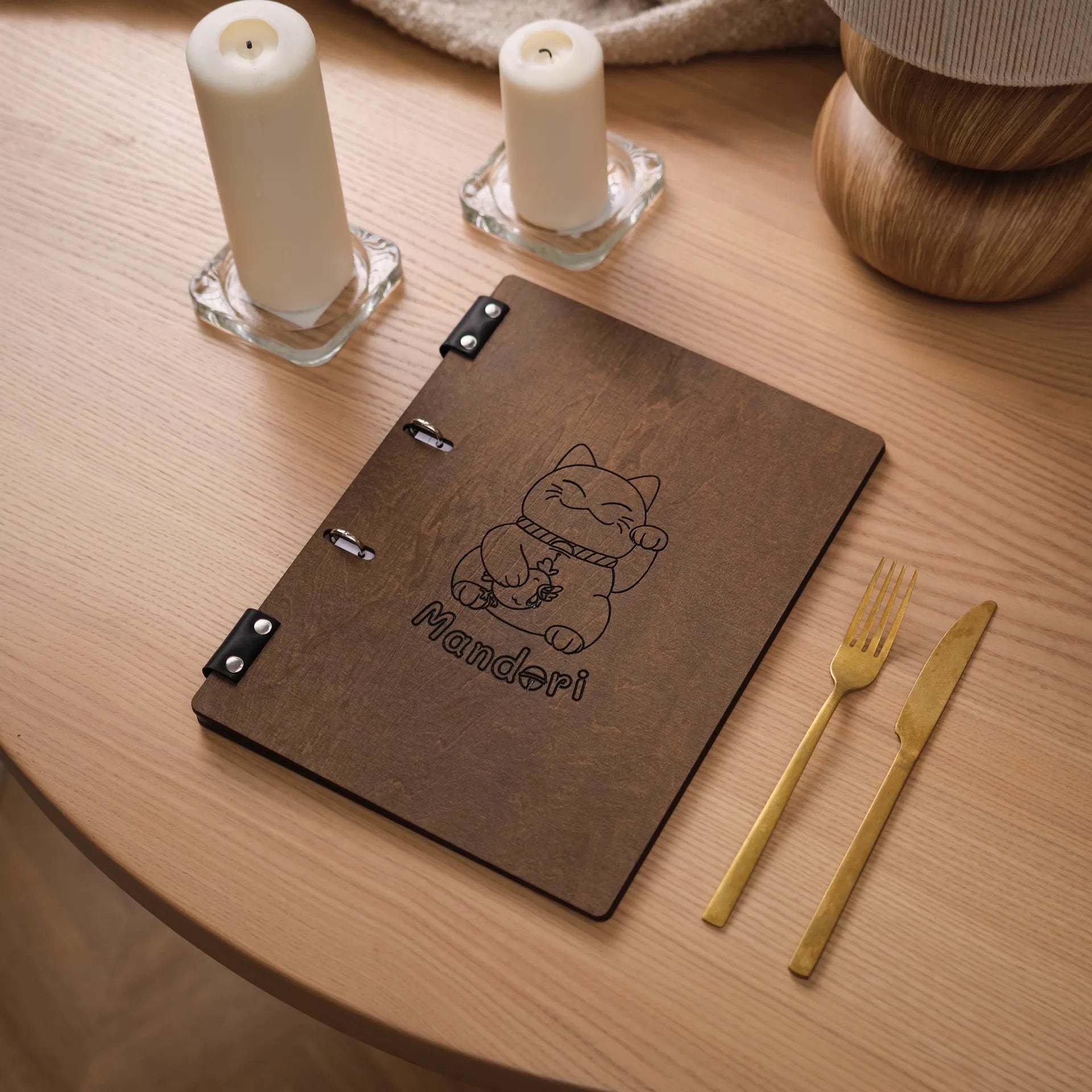 Wooden Menu Holder with Ring Binder Mechanism (M04A4) - inkohoreca - shop