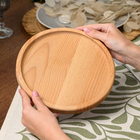 Beech Wood Round Serving Plate with Raised Rim
