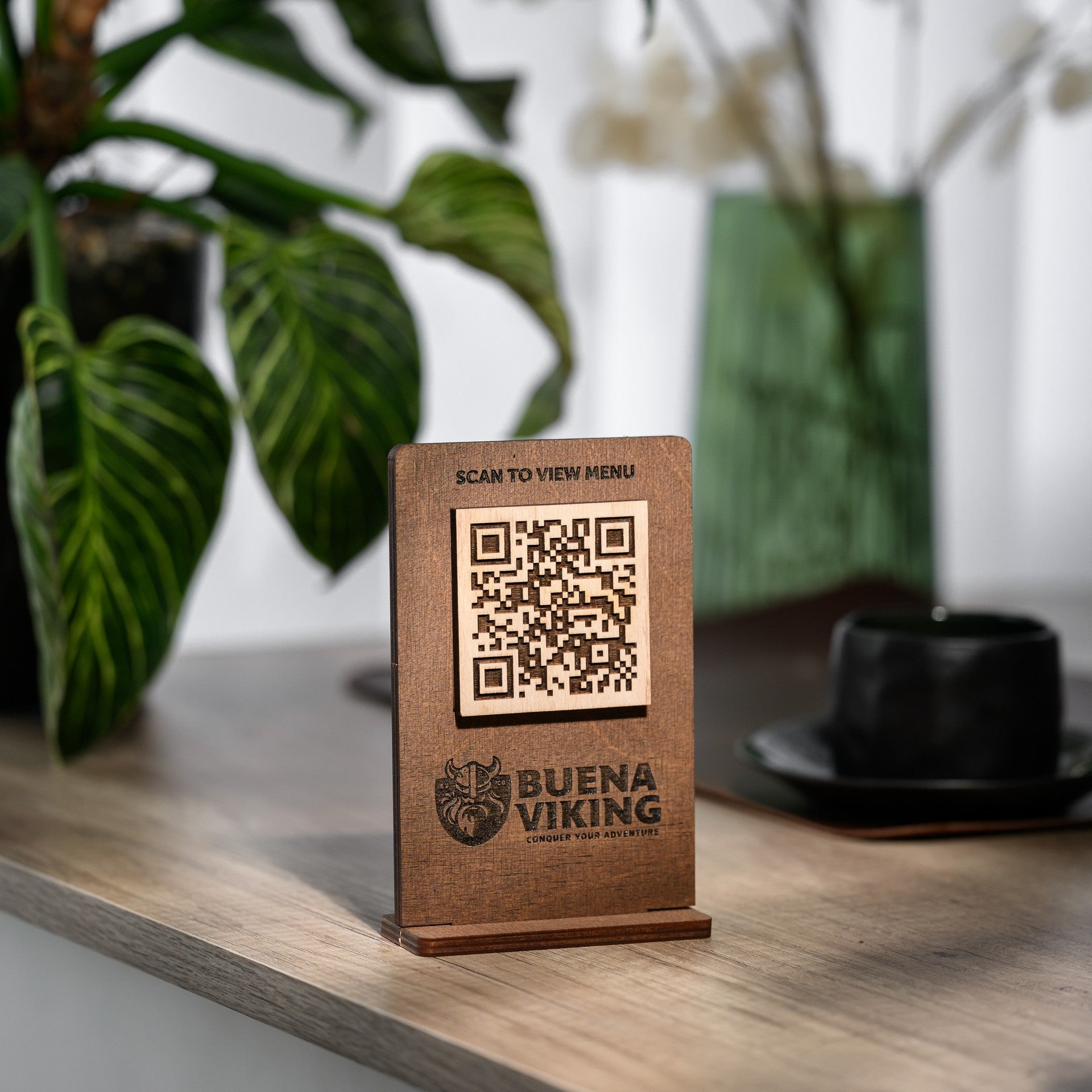 Wooden Table Stand with QR Code Menu Sign (QP02) - inkohoreca - shop