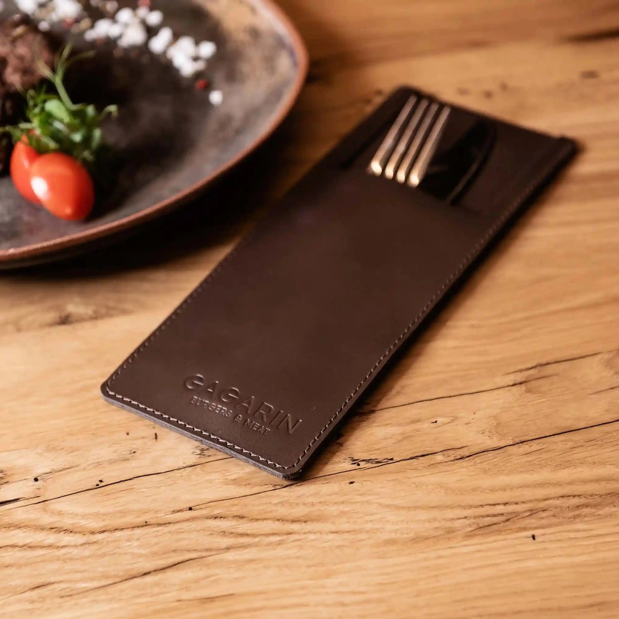 Leather Cutlery Holder with One Long Pocket