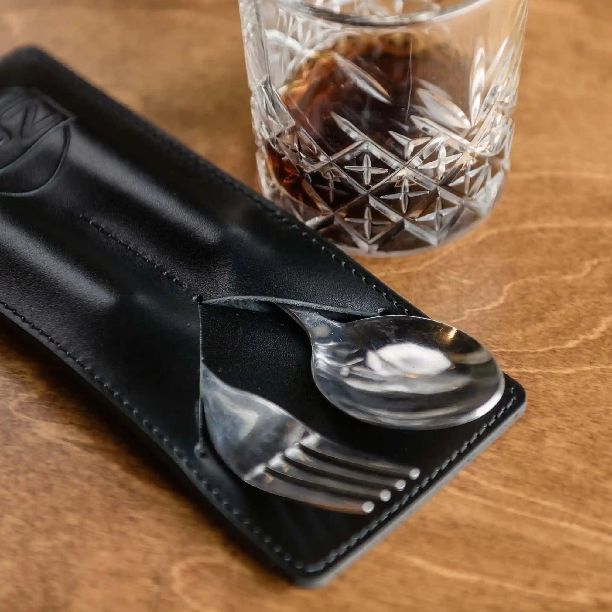 Leather Cutlery Holder with Two Sections