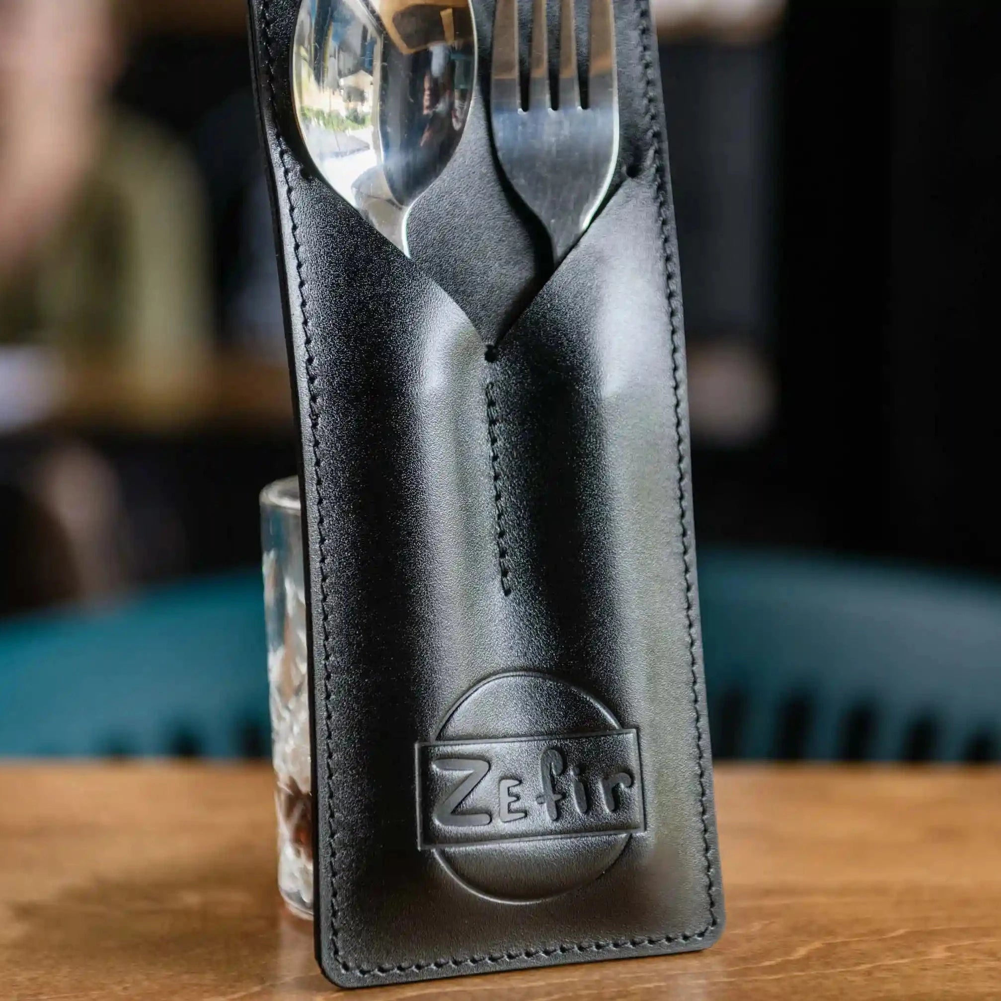 Leather Cutlery Holder with Two Sections