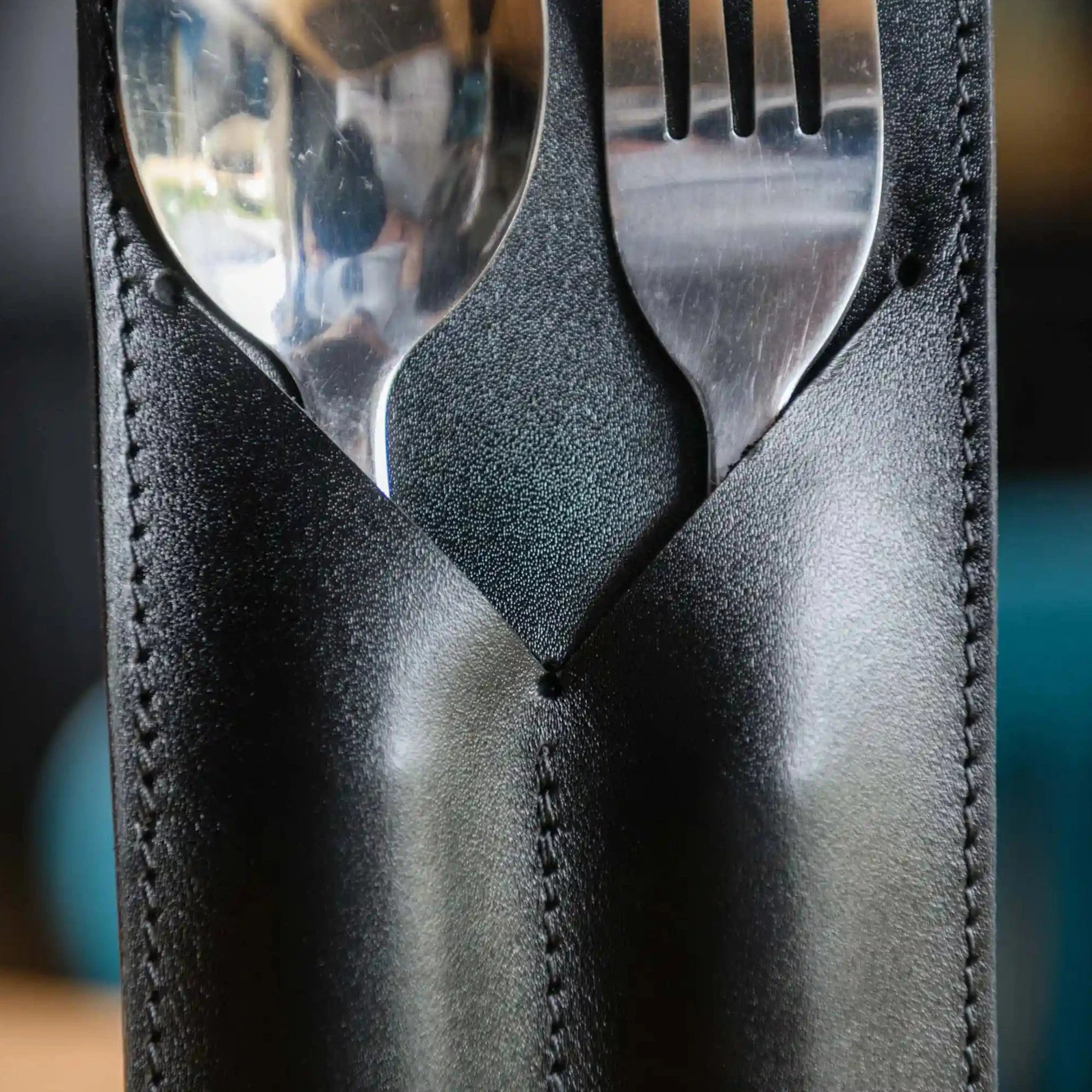 Leather Cutlery Holder with Two Sections