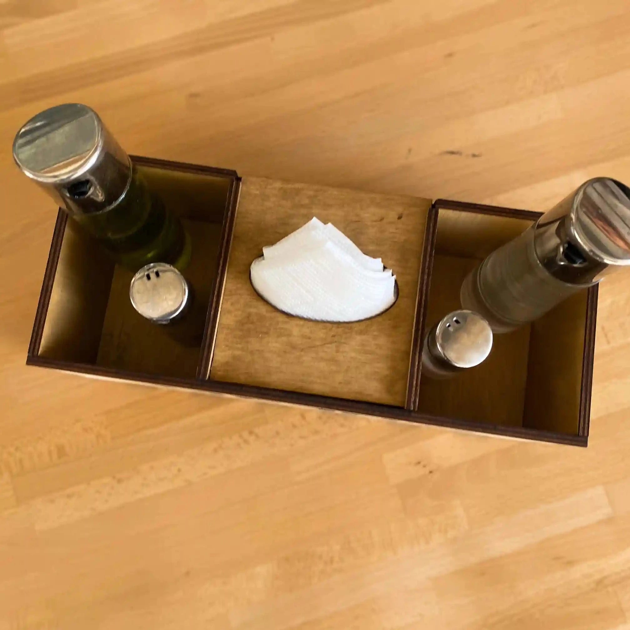 Wooden Holder For Condiments and Napkins