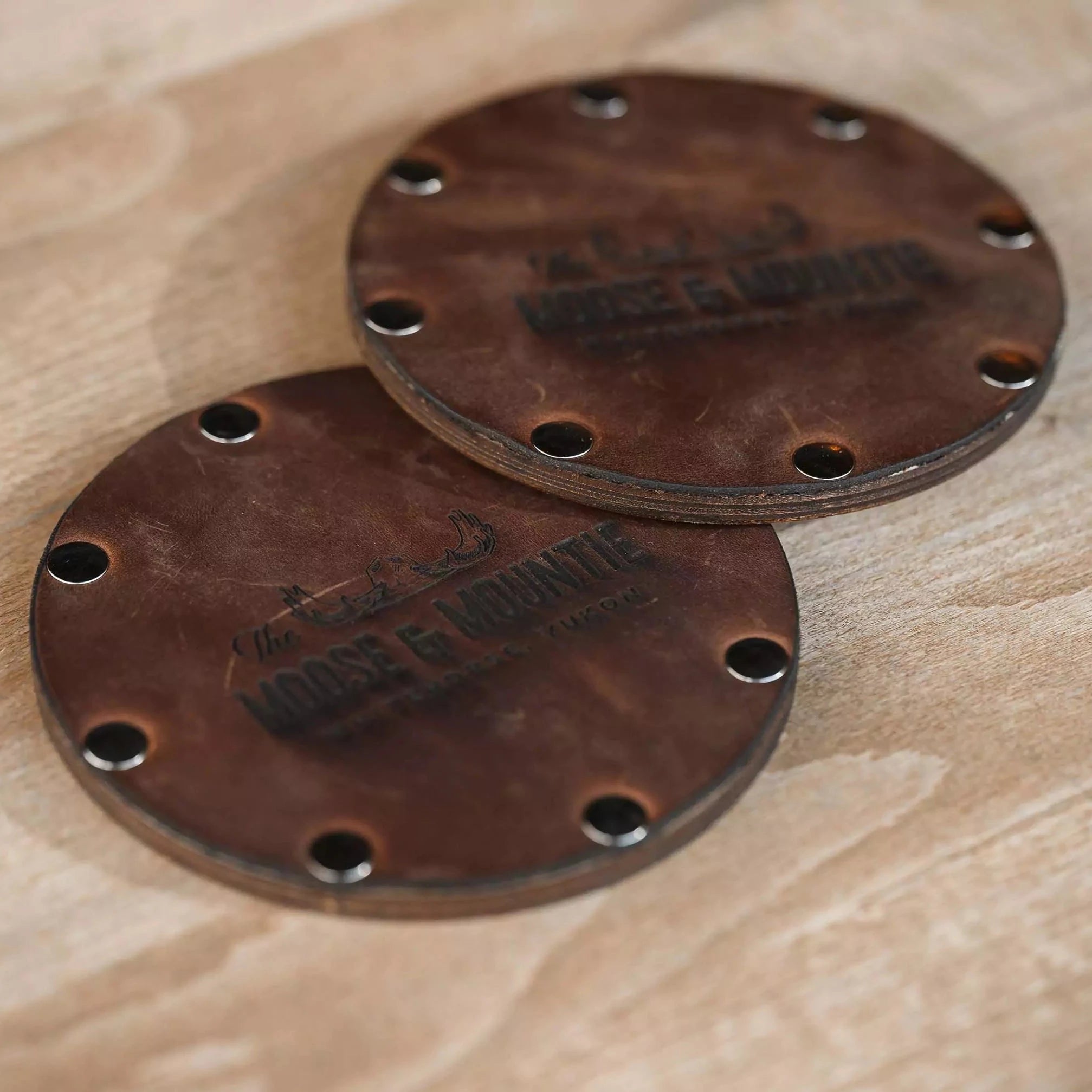 Leather with plywood Round Coaster Set of 5pcs