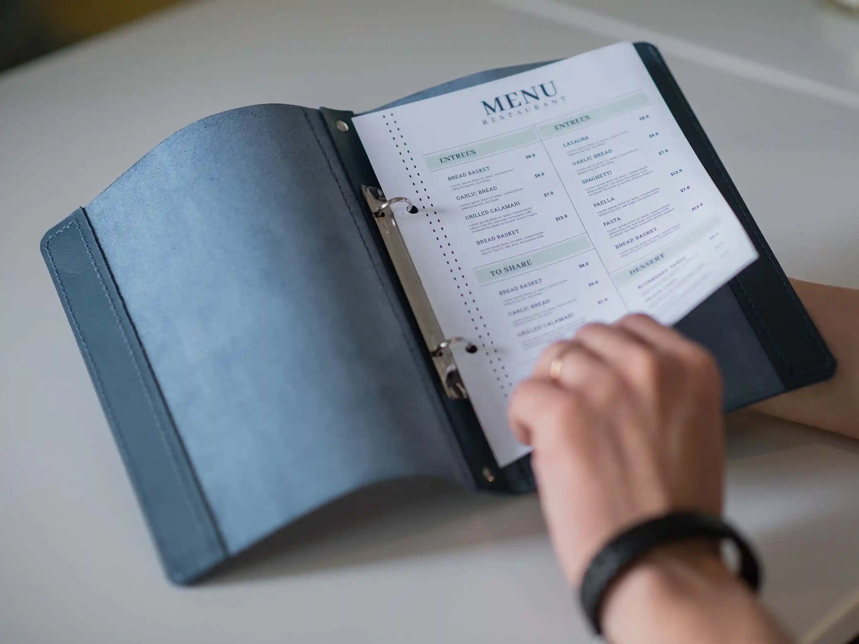 Tailored Custom Menu Folio, designed to showcase your menu offerings with style, reflects the commitment to excellence that defines your restaurant.