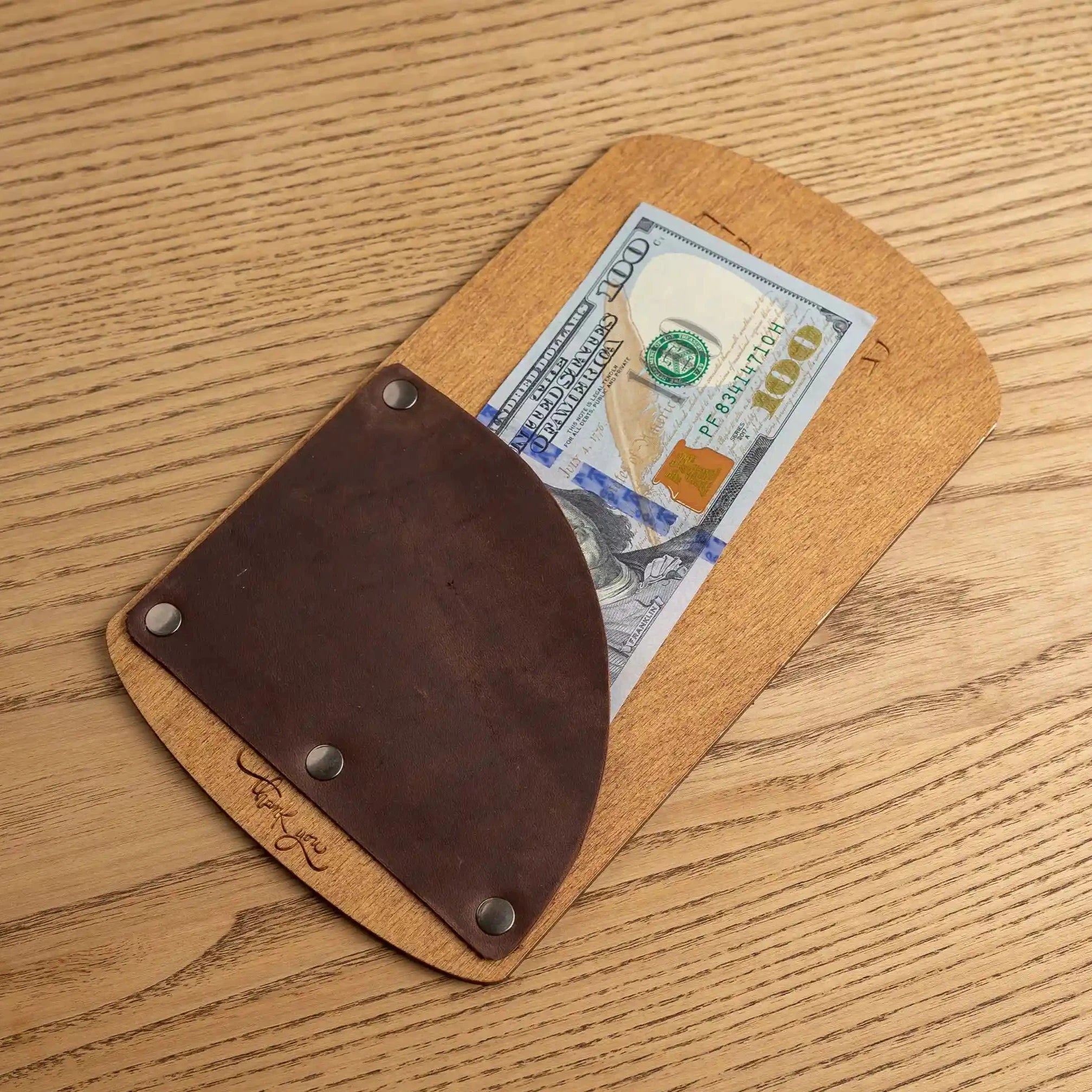 Wooden Bill Holder with Radiant Leather Pocket