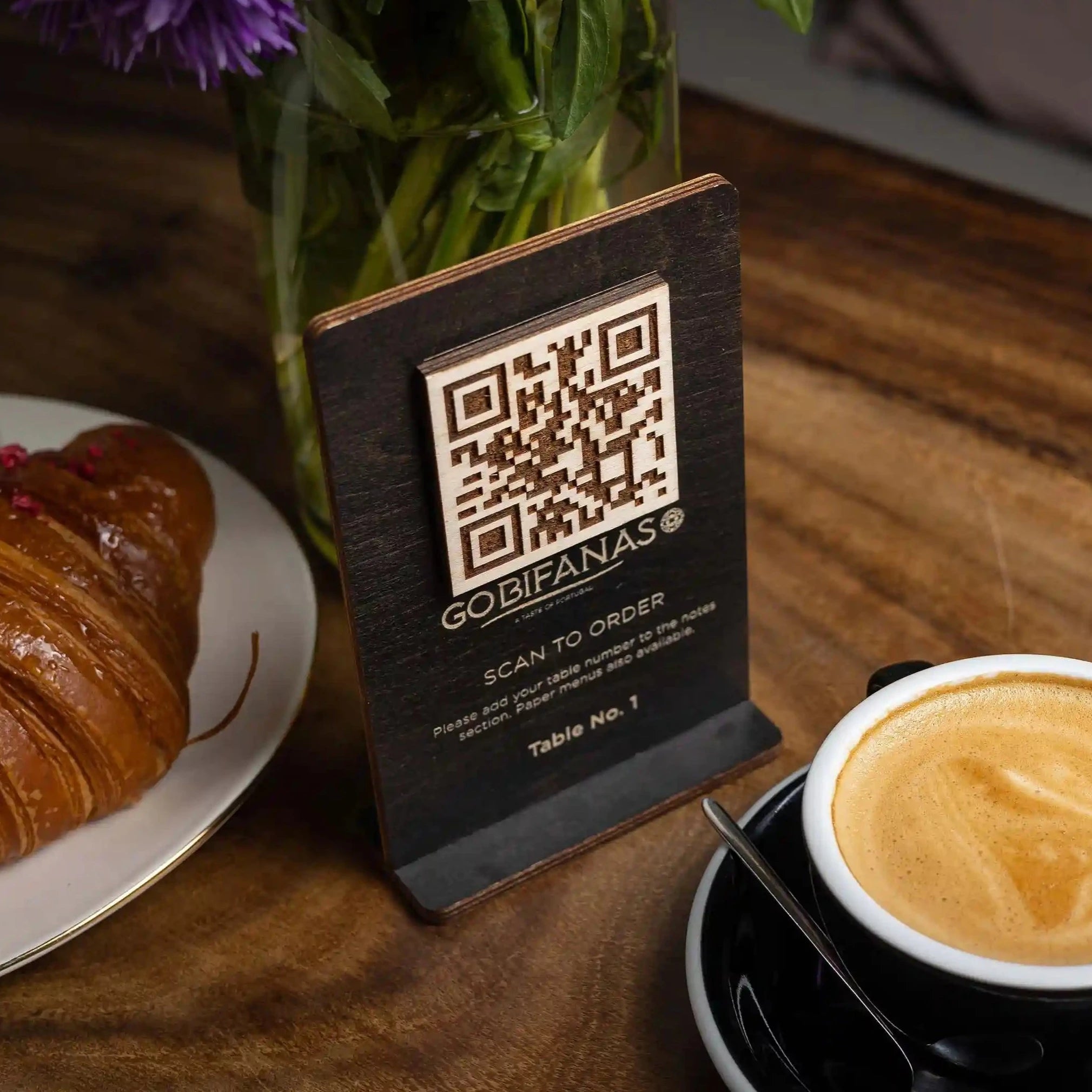Bar Menu Display with scannable QR code. Touchless menu sign for a modern and convenient customer experience.