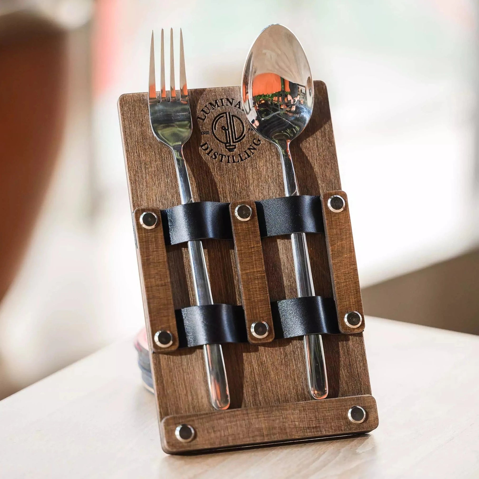 Wooden Cutlery Holder with Leather Holdings (CHW07) - inkohoreca - shop