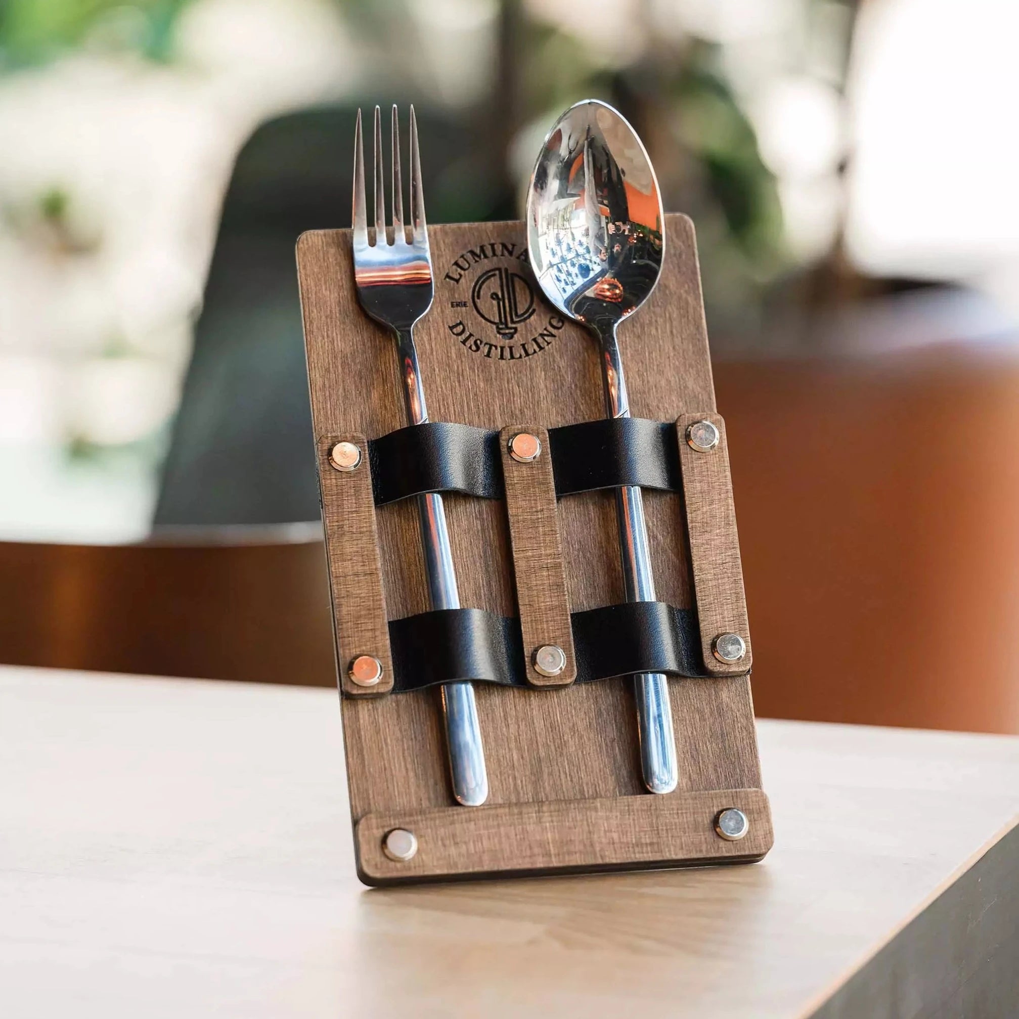 Wooden Cutlery Holder with Leather Holdings (CHW07) - inkohoreca - shop