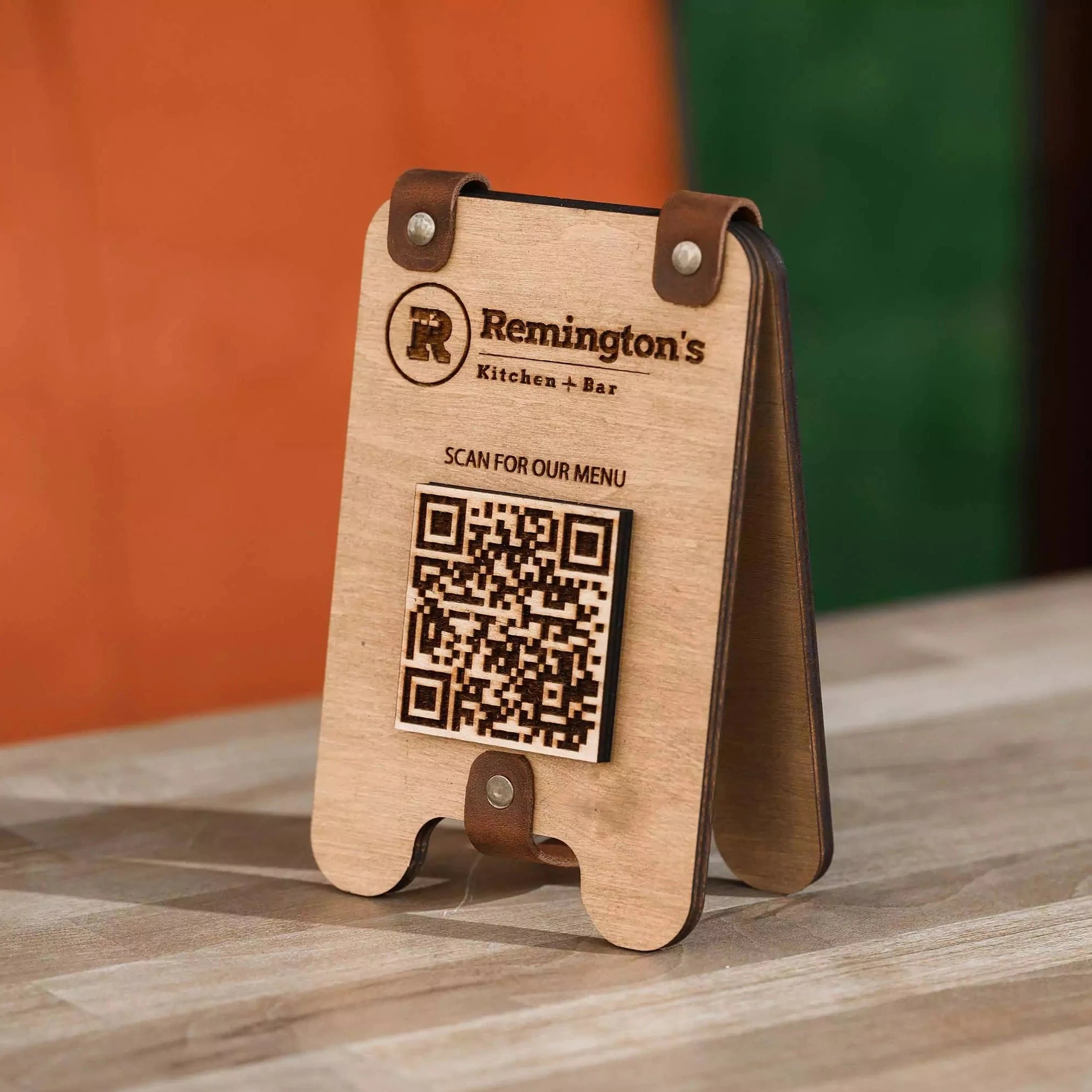 Wooden Tabletop with QR Code Menu Sign (QP04) - inkohoreca - shop